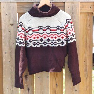 Attractive Fair Isle Print Funnel Neck Pull Over Sweater Women's Size Medium NEW